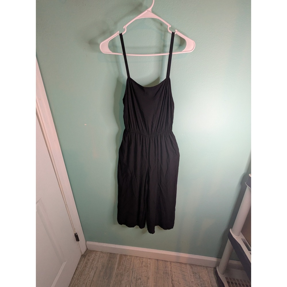 GAP Women Black Sleeveless Wide Leg Jumpsuit Elastic Waist Pockets XS